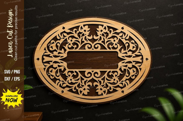 Oval Ornamental Frame SVG Laser Cut Nameplate Design SVG Regulrcrative 