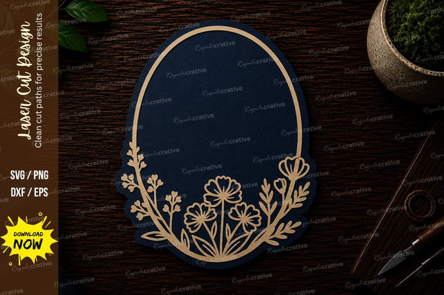 Oval Wildflower Frame Laser Cut SVG File SVG Regulrcrative 