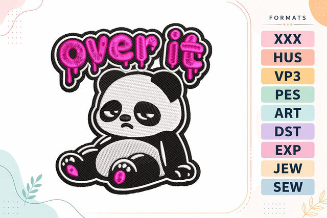 Over It Panda Baby Animals Quote Embroidery Design Embroidery/Applique DESIGNS sg embroidery 