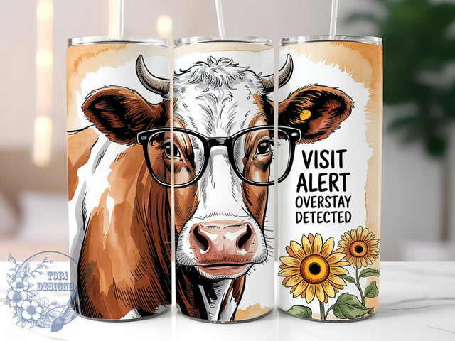 Overstay Detected Cow 20oz Tumbler, Funny Gift, Sublimation Wrap, Sarcastic Cow Mug, 20oz Tumbler Design, Overstay Detected Quote, Humor Animal Theme Sublimation ToriDesigns 