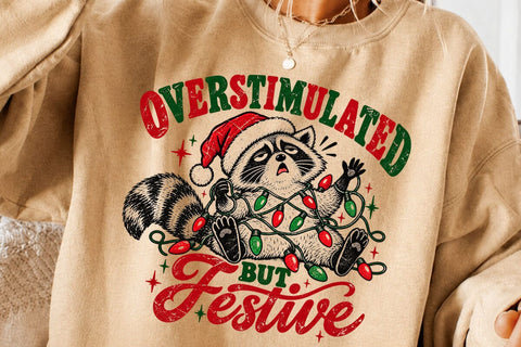 Overstimulated But Festive Raccoon PNG SVG DesignDestine 