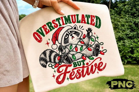 Overstimulated But Festive Raccoon PNG SVG DesignDestine 