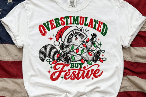 Overstimulated But Festive Raccoon PNG SVG DesignDestine 