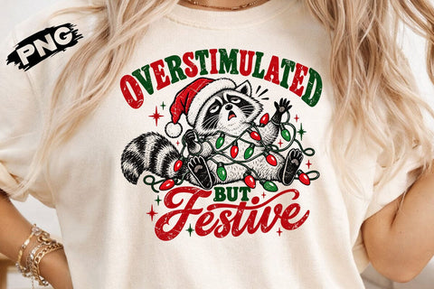 Overstimulated But Festive Raccoon PNG SVG DesignDestine 