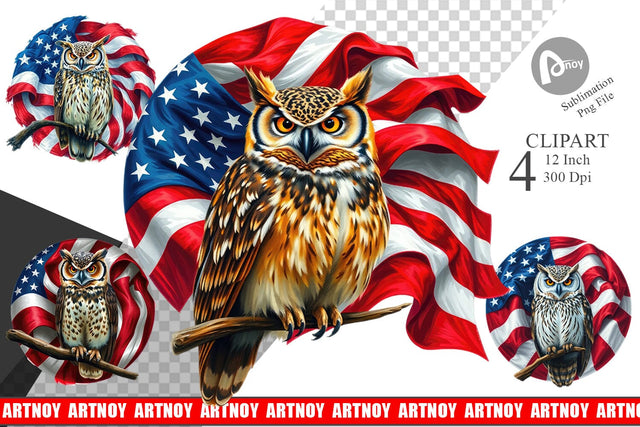 Owl 4th of July Clipart Sublimation artnoy 