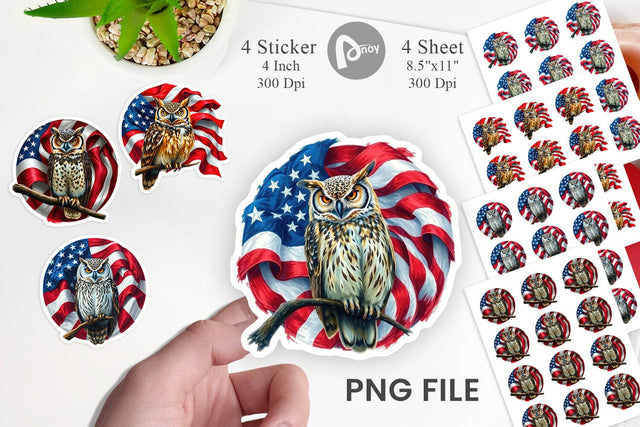 Owl 4th of July Sticker Sublimation artnoy 