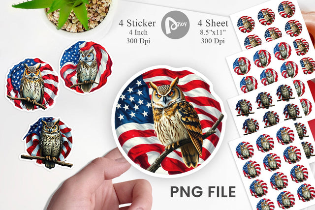 Owl 4th of July Sticker Sublimation artnoy 