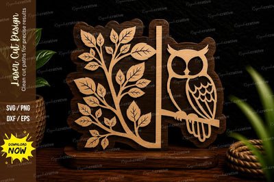 Owl And Leaf Branch Laser Cut Svg Design SVG Regulrcrative 