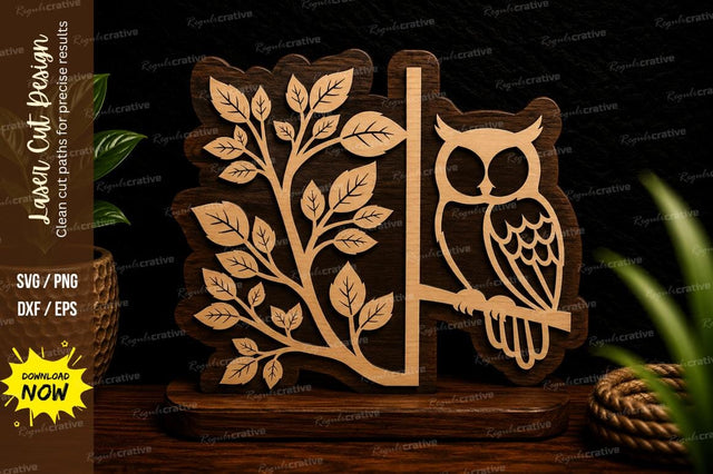Owl And Leaf Branch Laser Cut Svg Design SVG Regulrcrative 