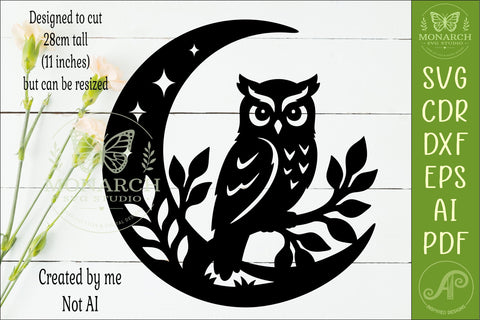 Owl and Moon Wall Art SVG, Woodland owl Laser Cut Design SVG APInspireddesigns 
