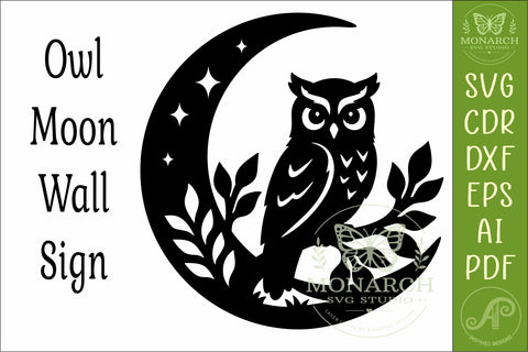 Owl and Moon Wall Art SVG, Woodland owl Laser Cut Design SVG APInspireddesigns 