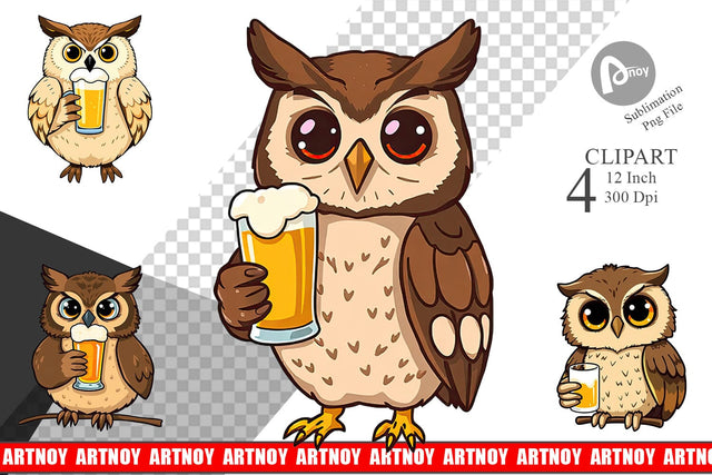 Owl Beer Day Clipart Sublimation artnoy 
