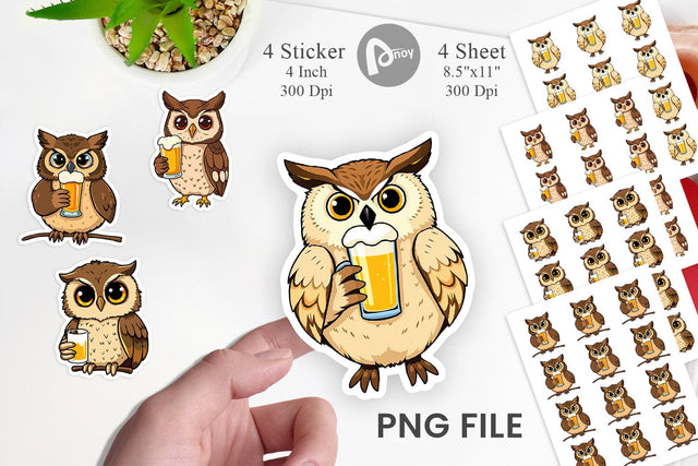 Owl Beer Day Sticker Sublimation artnoy 