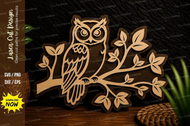 Owl Branch Silhouette Laser Cut Svg Design SVG Regulrcrative 