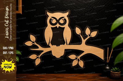 Owl Branch Wall Art Laser Cut Svg Design SVG Regulrcrative 