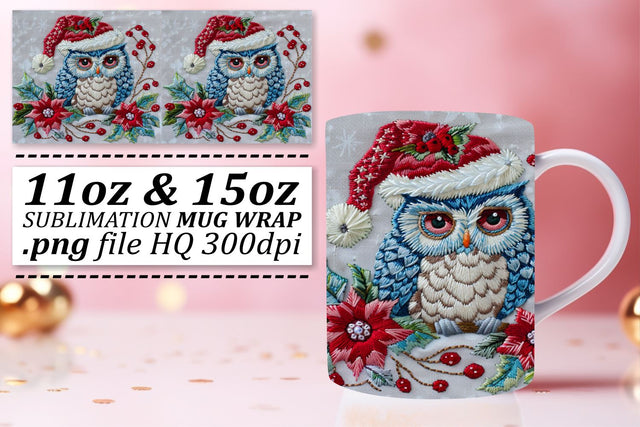 Owl Christmas Mug Wrap 11oz 15oz Embroidered Sublimation Sublimation afrosvg 