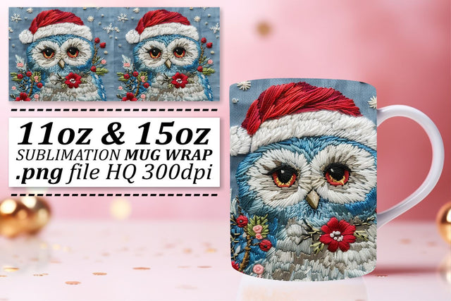 Owl Christmas Mug Wrap 11oz 15oz Sublimation Embroidery Sublimation afrosvg 