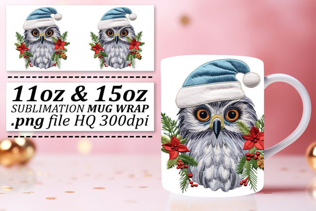Owl Christmas Mug Wrap Embroidered 11oz 15oz Design Sublimation afrosvg 