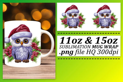 Owl Christmas Mug Wrap Embroidered 11oz 15oz Sublimation Sublimation afrosvg 