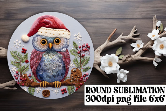 Owl Christmas Round Design Embroidered Sublimation afrosvg 