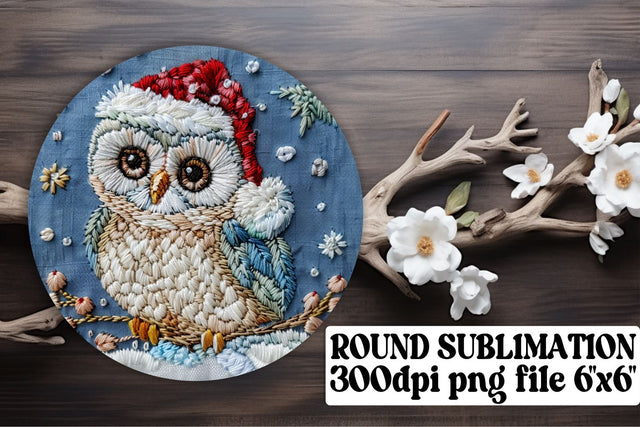 Owl Christmas Round Design Embroidered Sublimation afrosvg 