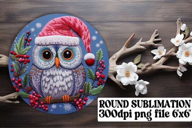 Owl Christmas Round Design Keychain Sublimation afrosvg 