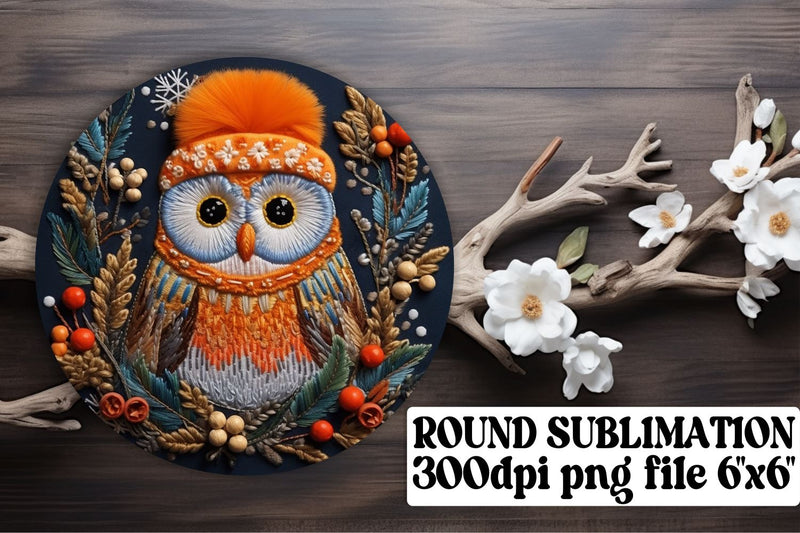 Owl Christmas Round Design Keychain Sublimation afrosvg 