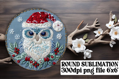 Owl Christmas Round Design Keychain Sublimation afrosvg 