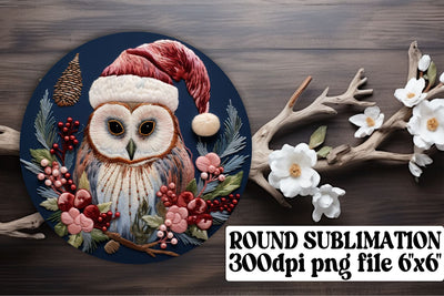 Owl Christmas Round Design Keychain Sublimation afrosvg 