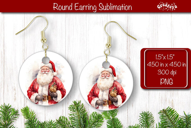 Owl Christmas Round Earring Sublimation Designs Christmas earring png Sublimation Createya Design 