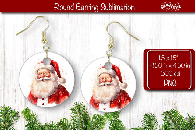 Owl Christmas Round Earring Sublimation Designs Christmas earring png Sublimation Createya Design 