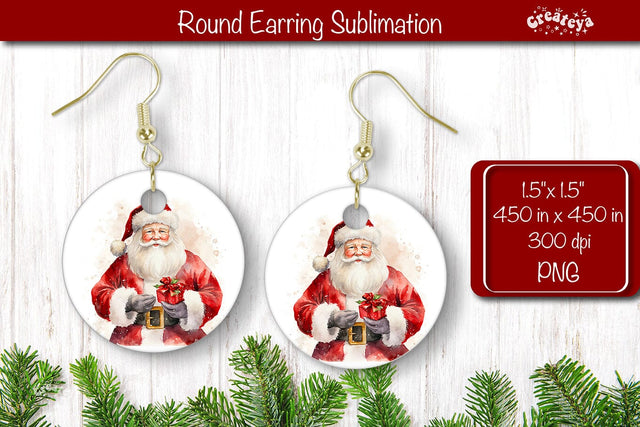 Owl Christmas Round Earring Sublimation Designs Christmas earring png Sublimation Createya Design 