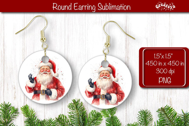 Owl Christmas Round Earring Sublimation Designs Christmas earring png Sublimation Createya Design 