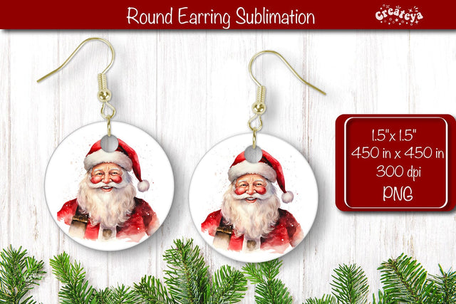 Owl Christmas Round Earring Sublimation Designs Christmas earring png Sublimation Createya Design 