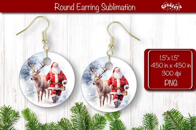 Owl Christmas Round Earring Sublimation Designs Christmas earring png Sublimation Createya Design 