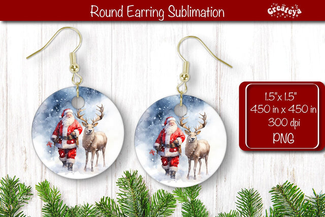 Owl Christmas Round Earring Sublimation Designs Christmas earring png Sublimation Createya Design 