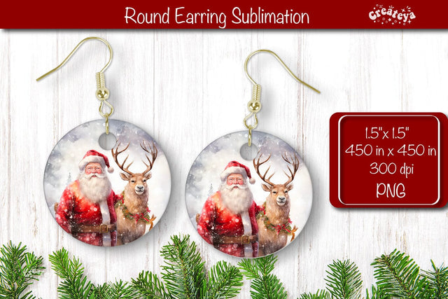 Owl Christmas Round Earring Sublimation Designs Christmas earring png Sublimation Createya Design 