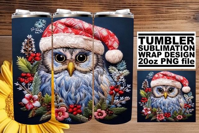 Owl Christmas Tumbler Wrap 20oz Embroidered Design Sublimation afrosvg 