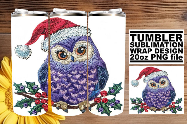 Owl Christmas Tumbler Wrap 20oz Sublimation Embroidery Sublimation afrosvg 