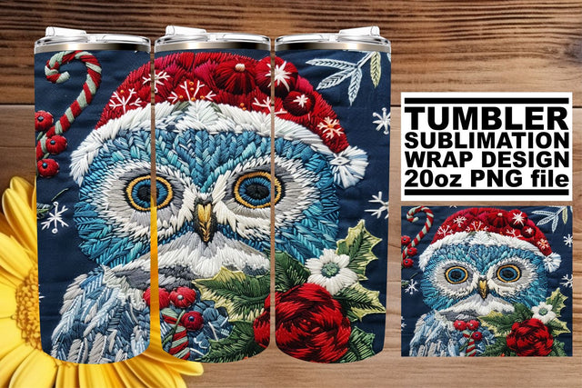 Owl Christmas Tumbler Wrap Embroidered 20oz Design Sublimation afrosvg 