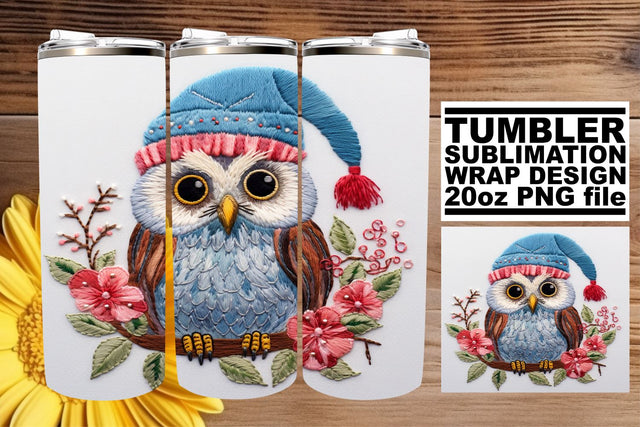 Owl Christmas Tumbler Wrap Embroidered 20oz Design Sublimation afrosvg 
