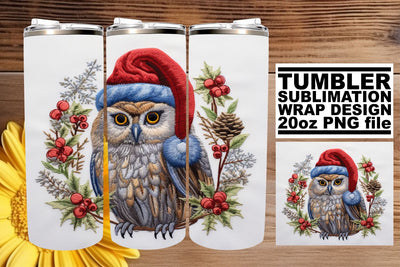 Owl Christmas Tumbler Wrap Embroidered 20oz Sublimation Sublimation afrosvg 