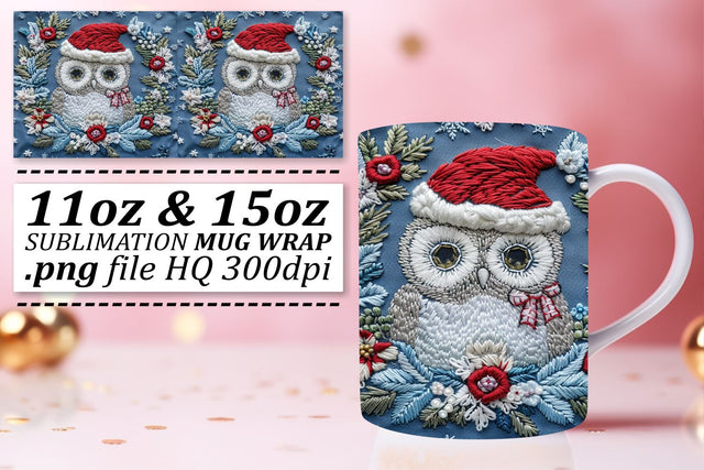 Owl Christmas Wrap for Mug 11oz 15oz Embroidered Sublimation afrosvg 