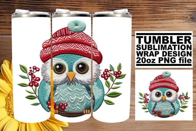 Owl Christmas Wrap for Tumblers 20oz Embroidered Sublimation afrosvg 