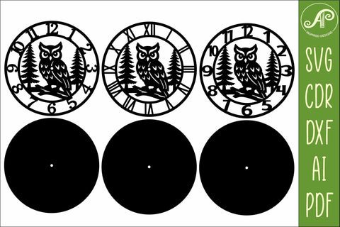 Owl Clock SVG Designs, Owl and Trees Wall Clock for Laser SVG APInspireddesigns 