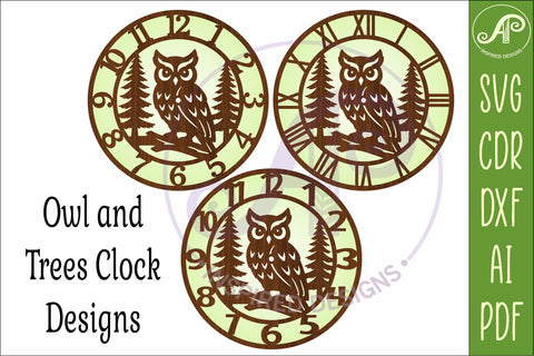 Owl Clock SVG Designs, Owl and Trees Wall Clock for Laser SVG APInspireddesigns 