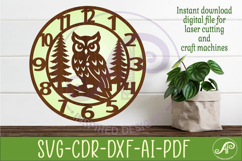 Owl Clock SVG Designs, Owl and Trees Wall Clock for Laser SVG APInspireddesigns 