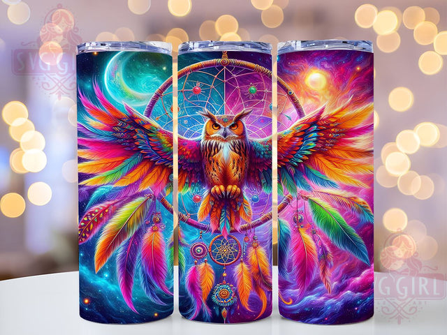 Owl Dreamcatcher, Colorful Tumbler, PNG Wrap, Sublimation Design, Boho Decor, Dreamcatcher Art, Owl Lover Gifts, Unique Drinkware Sublimation SvggirlplusArt 