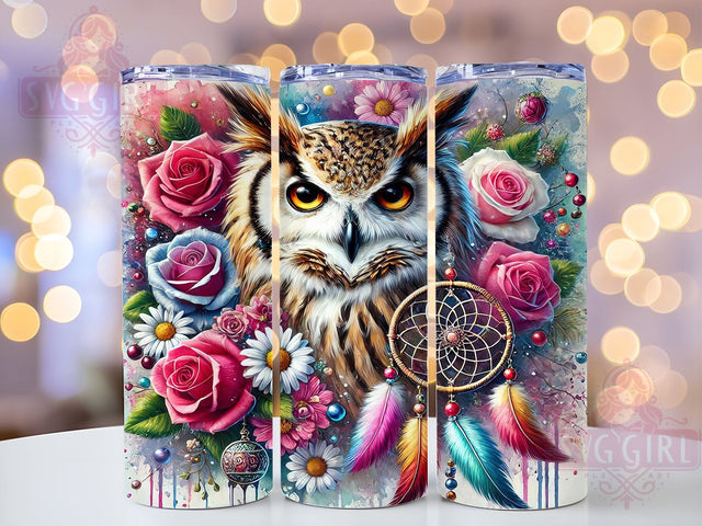 Owl Dreamcatcher Floral 20oz Tumbler, Dreamcatcher Tumbler, Floral Tumbler, Sublimation Wrap, 20oz Tumbler, Boho Decor, Nature Lover Gift Sublimation SvggirlplusArt 