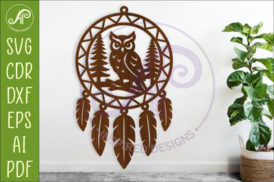Owl Dreamcatcher Laser Cut File, Woodland Wall Art SVG SVG APInspireddesigns 